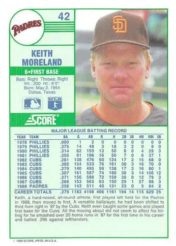 1989 Score #42 Keith Moreland NM-MT Padres ID:80262 - Baseball Card Single