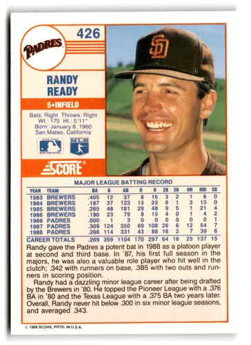1989 Score #426 Randy Ready EX/NM Padres ID:66788