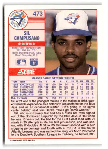 1989 Score #473 Sil Campusano EX/NM RC Rookie Blue Jays ID:66787