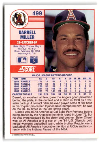 1989 Score #499 Darrell Miller EX/NM Angels ID:66819 - Baseball Card Single