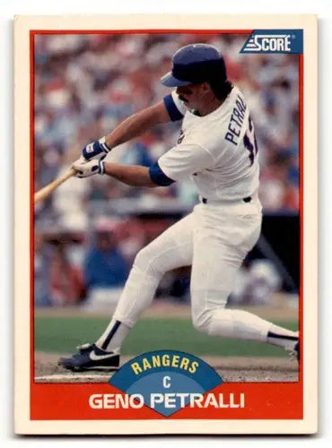 Geno Petralli Texas Rangers baseball card from 1989 Score #526, EX/NM condition
