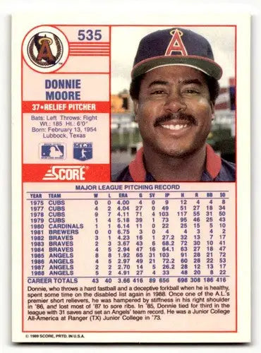 Original gloss Donnie Moore California Angels baseball card from 1989 Score #535