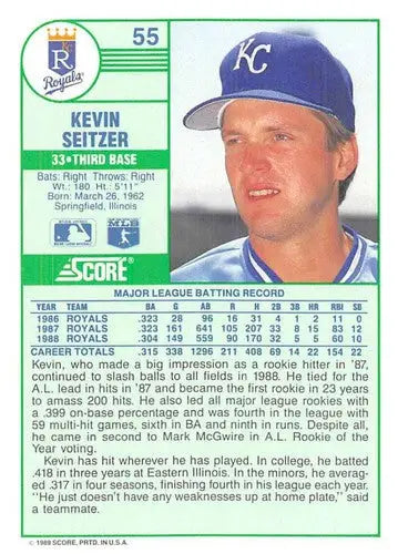 1989 Score #55 Kevin Seitzer NM-MT Royals ID:80266 - Baseball Card Single