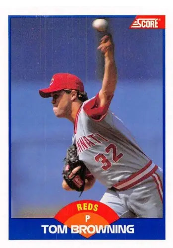 Original gloss Tom Browning NM-MT baseball card from 1989 Score #554 Reds