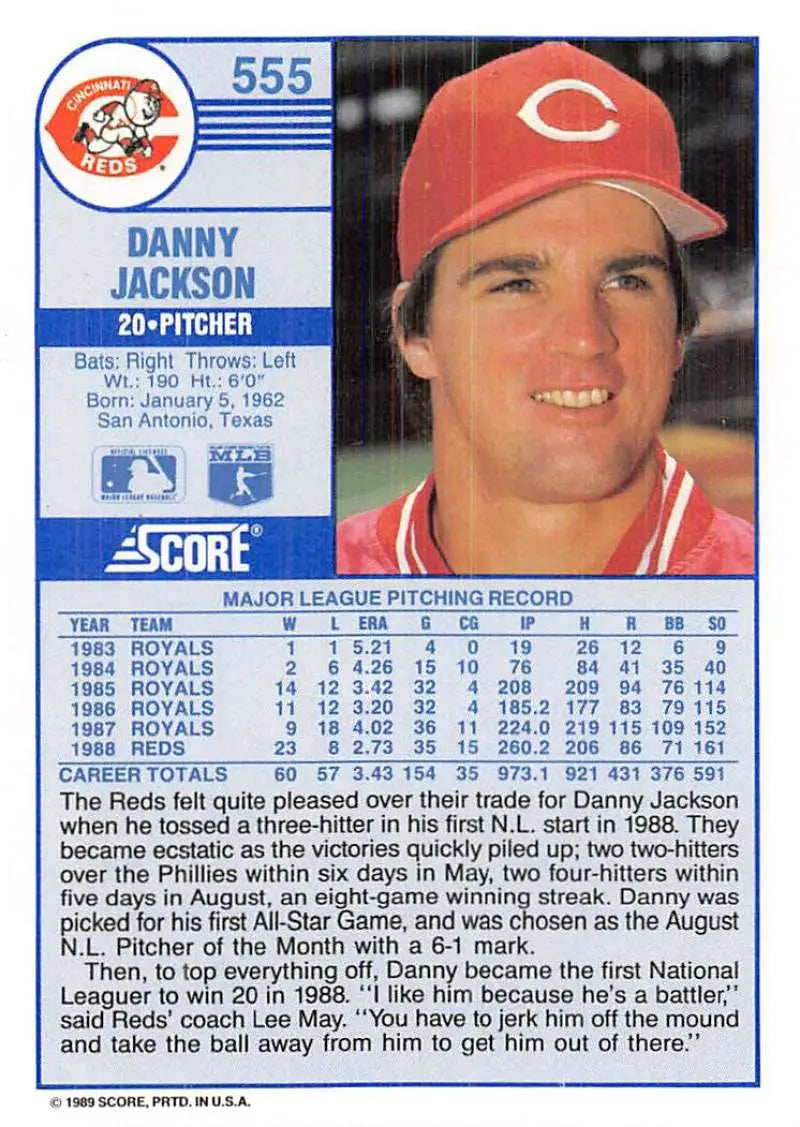 1989 Score #555 Danny Jackson NM-MT Cincinnati Reds Baseball Card - Baseball Card Single