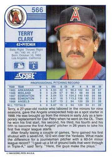 1989 Score Terry Clark baseball card with original gloss, featuring Simply Sandoval rookie Angels