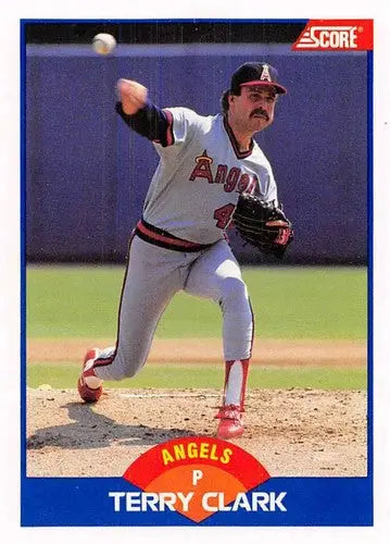 Original gloss 1989 Score Terry Clark rookie baseball card featuring Angels ID 11919