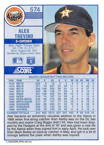 1989 Score Alex Trevino baseball card with original gloss, NM-MT condition