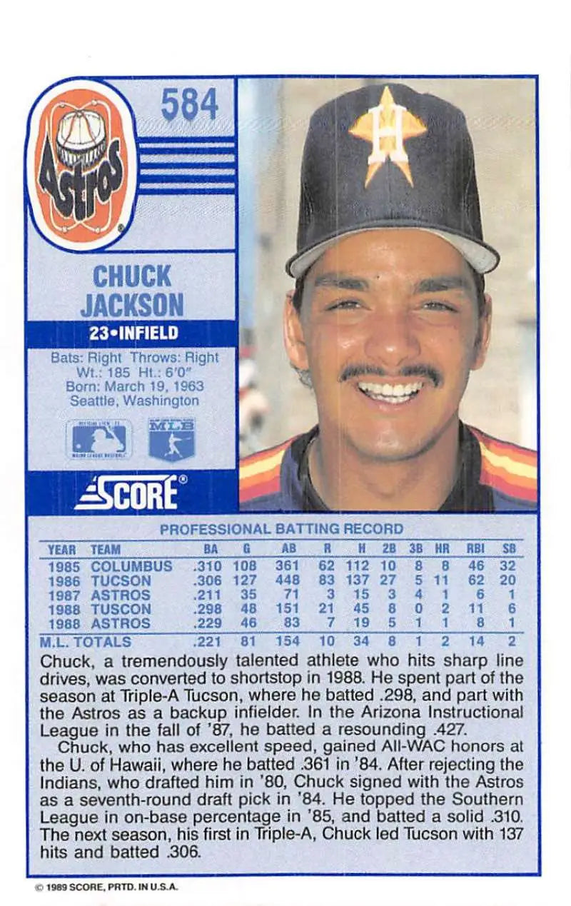 1989 Score #584 Chuck Jackson NM-MT Houston Astros Baseball Card - Baseball Card Single