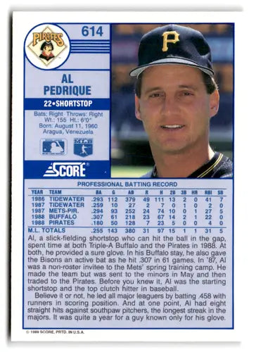 1989 Score #614 Al Pedrique EX/NM Pirates ID:66778