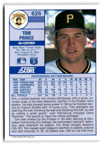 1989 Score #626 Tom Prince EX/NM Pirates ID:66770 - Baseball Card Single