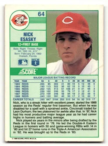 1989 Score Nick Esasky Cincinnati Reds baseball card, ex/nm quality collectible