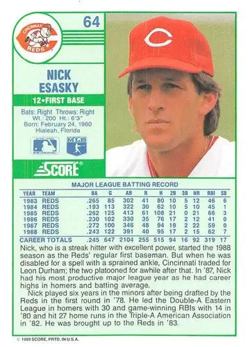 1989 Score #64 Nick Esasky NM-MT Reds ID:80269 - Baseball Card Single