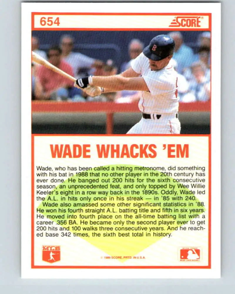 1989 Score #654 Wade Boggs NM-MT Boston Red Sox Baseball Card - Baseball Card Single