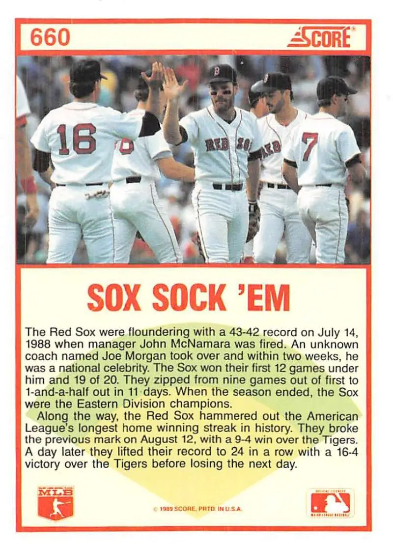 1989 Score #660 Boston Red Sox NM-MT Boston Red Sox Baseball Card - Baseball Card Single