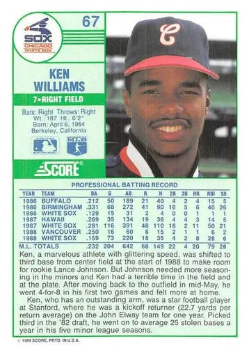 1989 Score #67 Kenny Williams NM-MT White Sox ID:80271 - Baseball Card Single