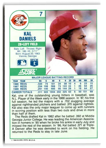1989 Score #7 Kal Daniels EX/NM Reds ID:66779 - Baseball Card Single