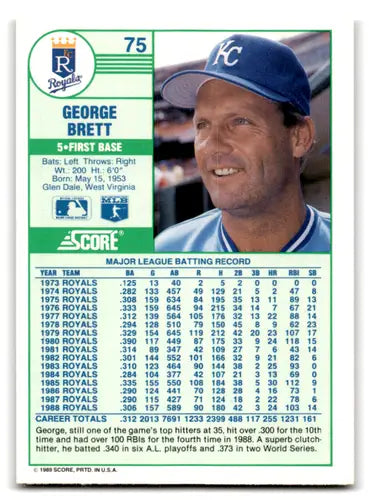 1989 Score #75a George Brett NM-MT Royals ERR ID:80274 - Baseball Card Single
