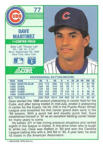 1989 Score #77 Dave Martinez NM-MT Cubs ID:80233 - Baseball Card Single