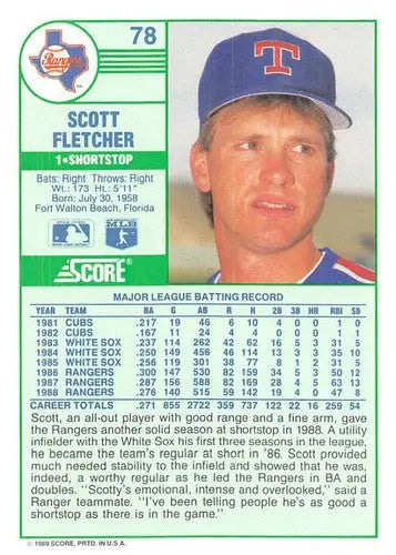 1989 Score #78 Scott Fletcher NM-MT Rangers ID:80276 - Baseball Card Single