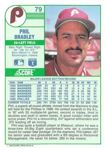 1989 Score #79 Phil Bradley NM-MT Phillies ID:80286 - Baseball Card Single