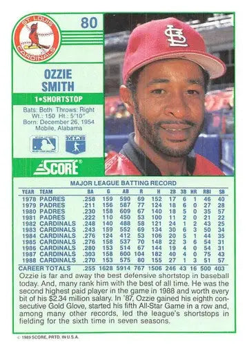 1989 Score #80 Ozzie Smith NM-MT Cardinals ID:80277 - Baseball Card Single