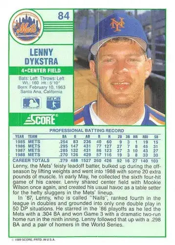 1989 Score #84 Lenny Dykstra NM-MT Mets ID:80509 - Baseball Card Single