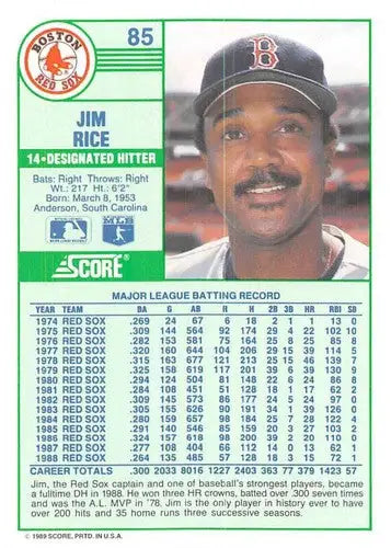 1989 Score #85 Jim Rice NM-MT Red Sox ID:80278 - Baseball Card Single