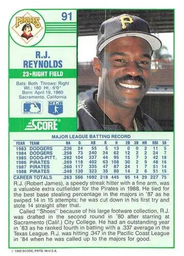 1989 Score #91 R.J. Reynolds NM-MT Pirates ID:80238 - Baseball Card Single