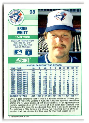 1989 Score #98 Ernie Whitt EX/NM Blue Jays ID:66753 - Baseball Card Single