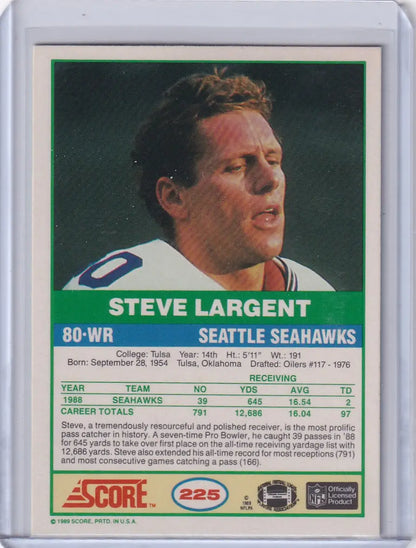 1989 Score Football card featuring Steve Largent of the Seattle Seahawks