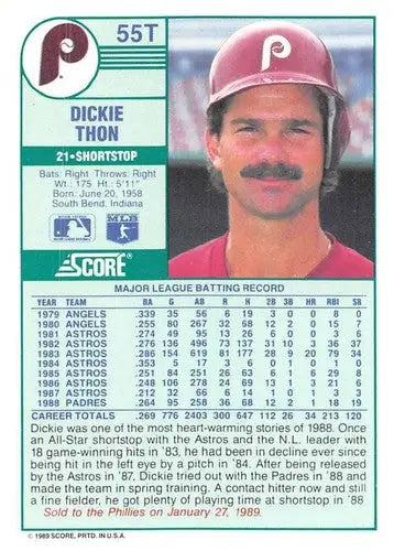 1989 Score Rookie/Traded Dickie Thon baseball card in near mint condition