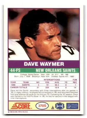1989 Score Supplemental #370S Dave Waymer football card featuring Dave Waymer in mint condition