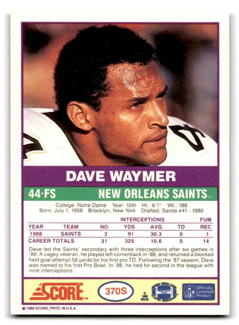 1989 Score Supplemental #370S Dave Waymer - Football Card Single