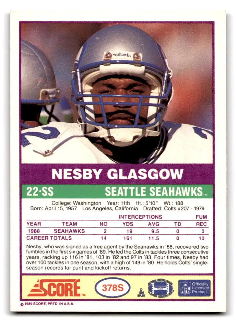 1989 Score Supplemental #378S Nesby Glasgow - Football Card Single