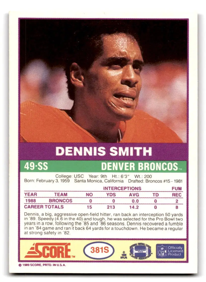 1989 Score Supplemental #381S Dennis Smith - Football Card Single