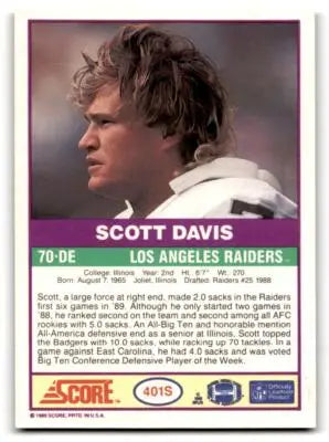 1989 Score Supplemental Scott Davis football card featuring Scott Davis and career stats