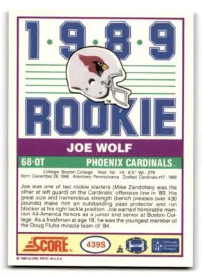 Vintage 1989 Score Supplemental Joe Wolf Rookie Card 439S Phoenix Cardinals