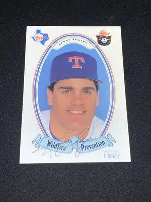 Kenny Rogers Texas Rangers baseball card promoting wildfire prevention with autograph
