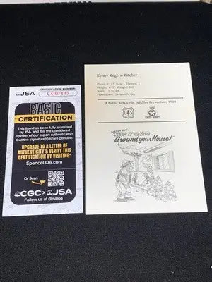 Kenny Rogers Texas Rangers signed autograph with JSA Basic Certification on baseball memorabilia