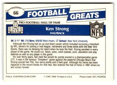 Vintage Ken Strong Swell Greats trading card from 1989 Swell Greats #66 collection
