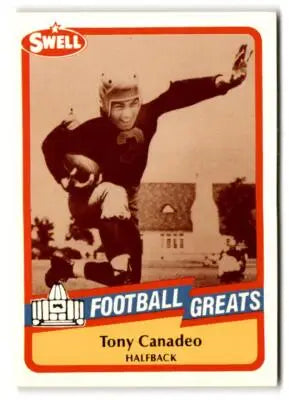Vintage football trading card of Tony Canadeo from Swell Greats series featuring Green Bay Packers