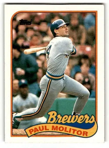 Original gloss 1989 Topps Paul Molitor Milwaukee Brewers baseball card featuring Molitor Milwaukee Brewers