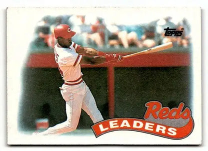 Original gloss Reds baseball cards featuring 1989 Topps Reds Leaders baseball card