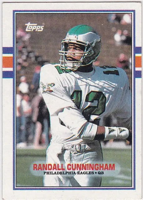 Football trading card of Randall Cunningham Philadelphia Eagles in white jersey 12