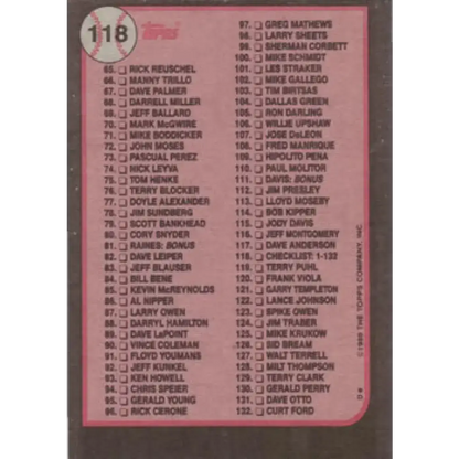 1989 Topps #118 Checklist 1-132 NM-MT N/A Baseball Card