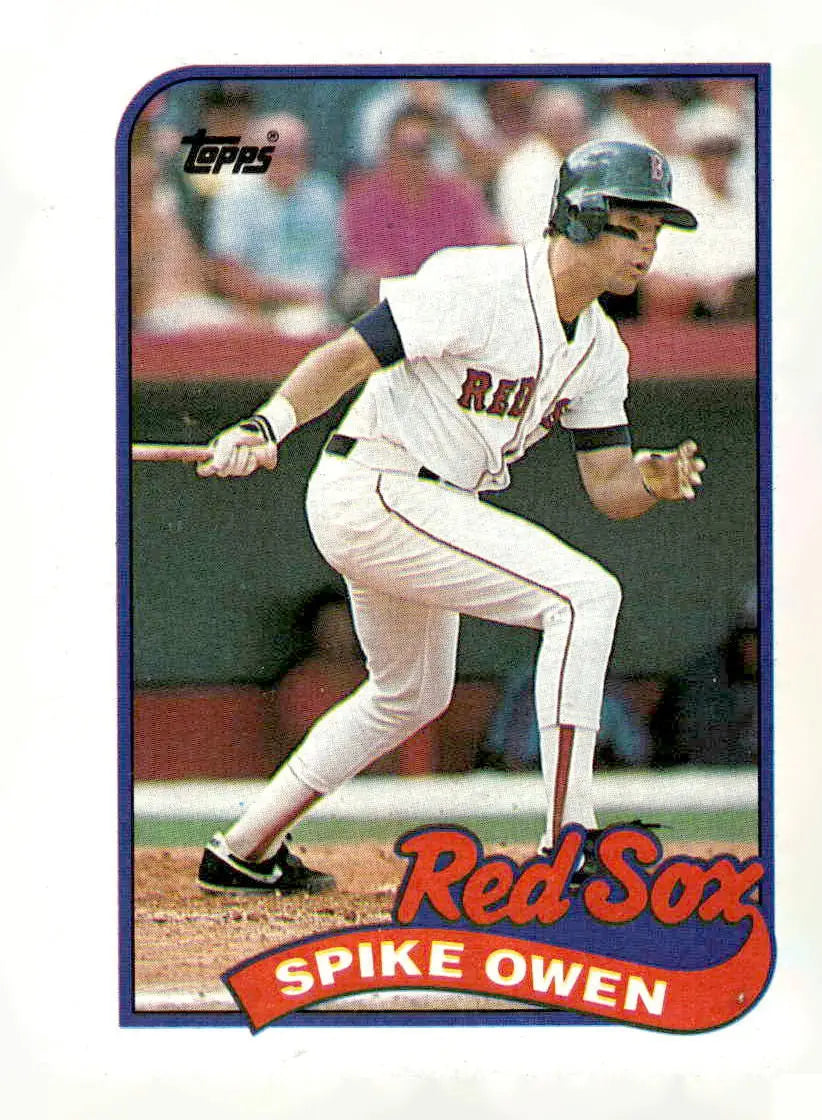 Vintage 1989 Topps Spike Owen baseball card featuring Boston Red Sox player in batting stance