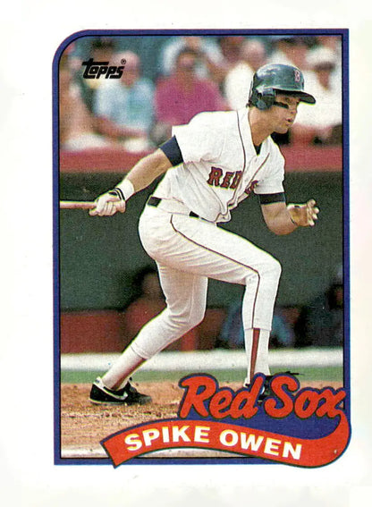 Vintage 1989 Topps Spike Owen baseball card featuring Boston Red Sox player in batting stance