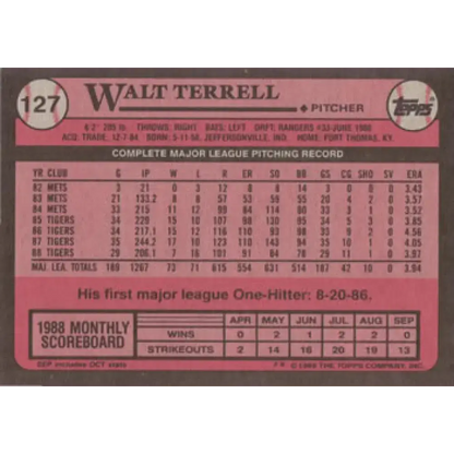 1989 Topps #127 Walt Terrell NM-MT Detroit Tigers Baseball Card