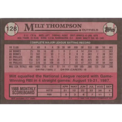 1989 Topps #128 Milt Thompson NM-MT Philadelphia Phillies Baseball Card